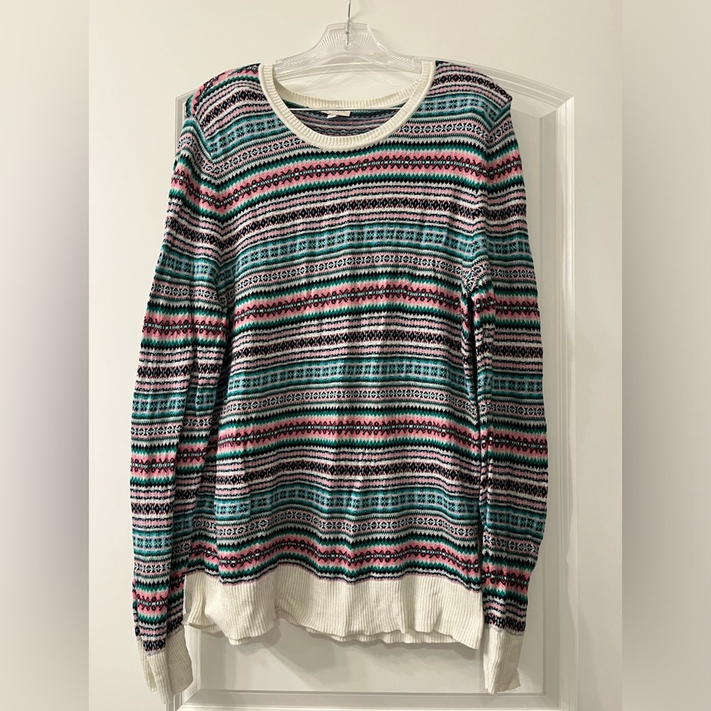 Talbots Sweater winter Apres ski aqua pink white womens XL
